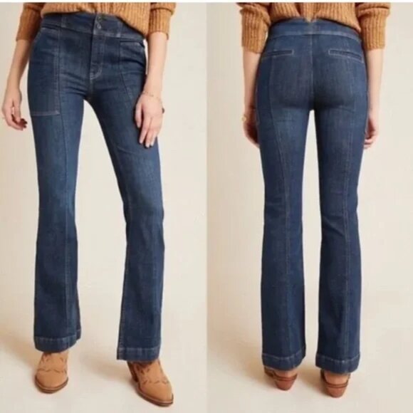 PILCRO LETTERPRESS ANTHROPOLOGIE HIGH-RISE TROUSER BOOTCUT JEAN STRETCH sz 27P - Picture 1 of 7